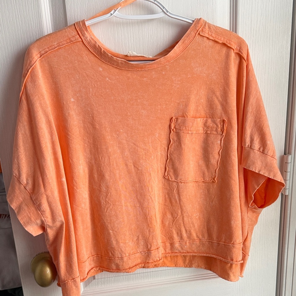 Orange Cropped T-Shirt with Pocket